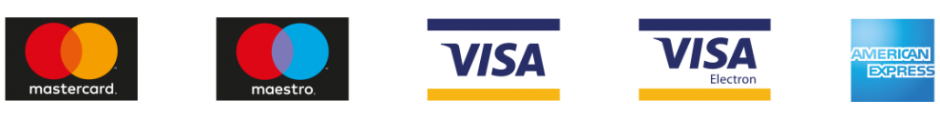 Mastercard, Maestro, Visa, Visa Electron és American Express
